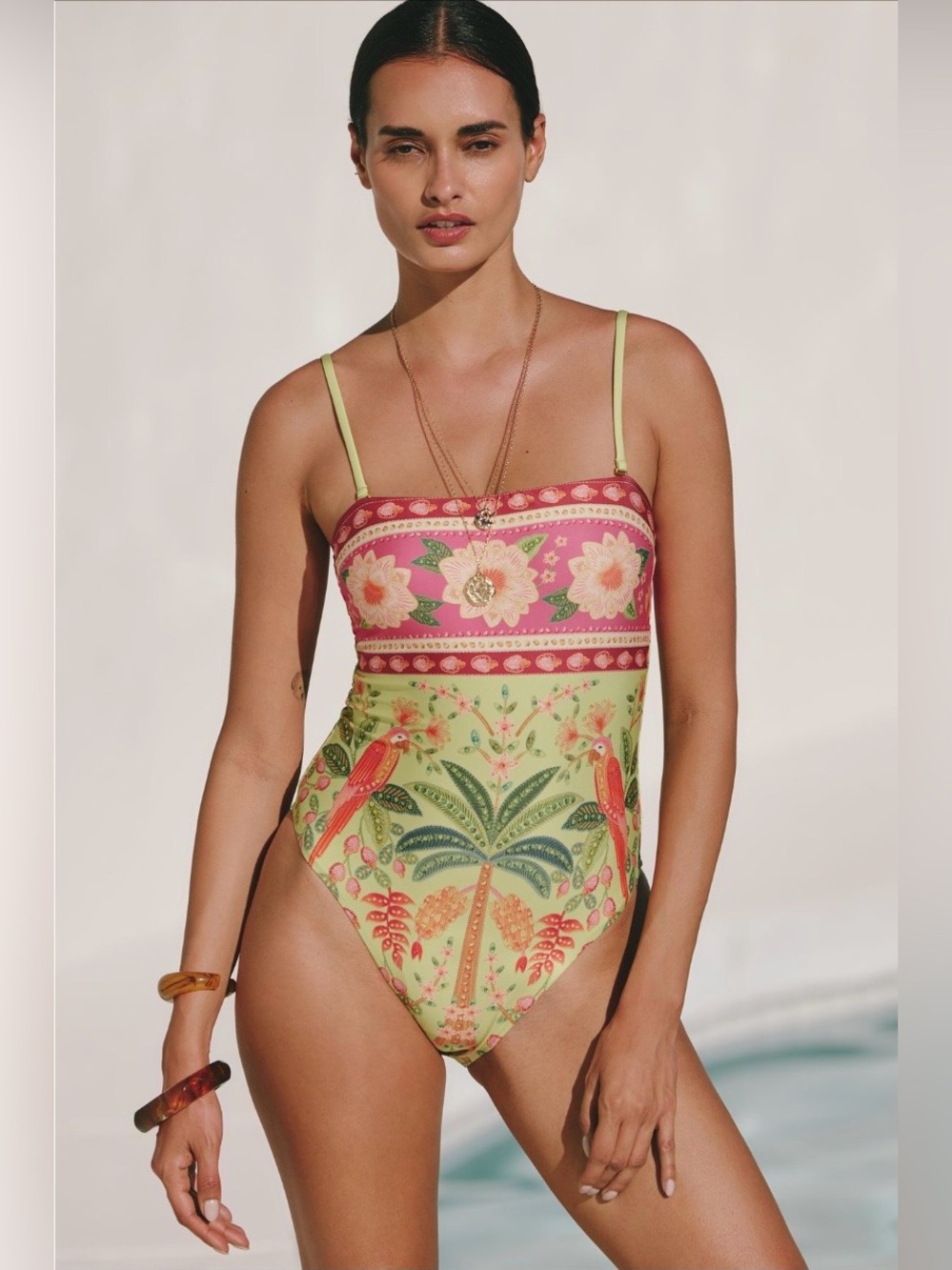 FARM RIO Anthropologie Tropical Floral One-Piece Swimsuit